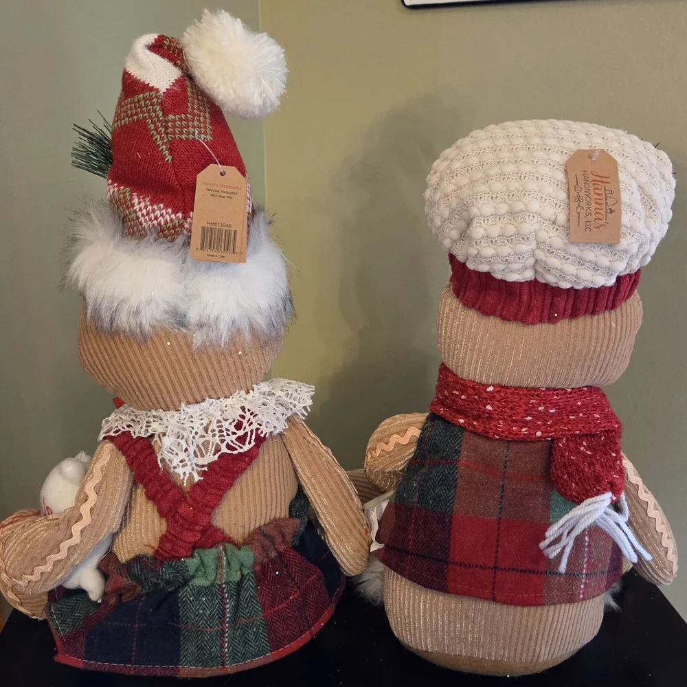 Lot of 2 Gingerbread Man & Woman Baker Chefs Shelf Sitter Christmas Plush NWT